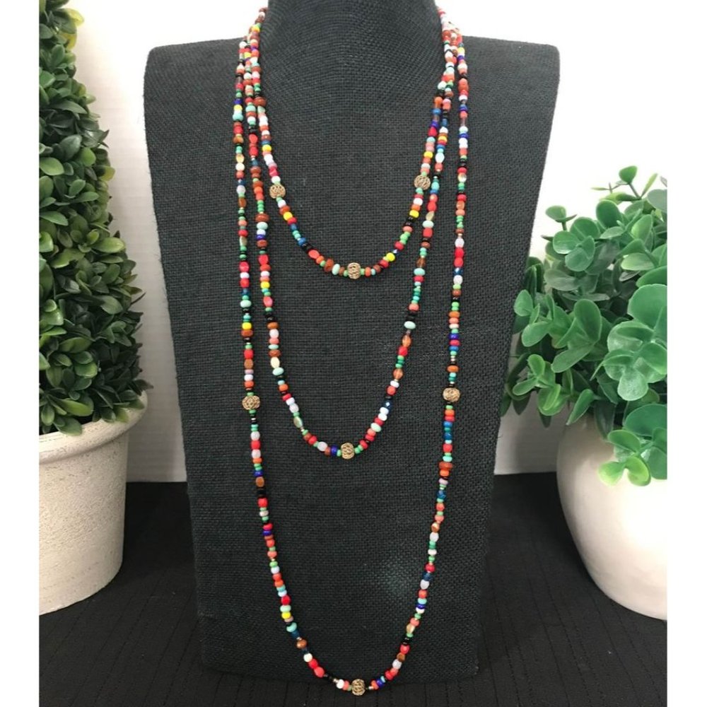 Multicolor Beaded Necklace with Gold Accent